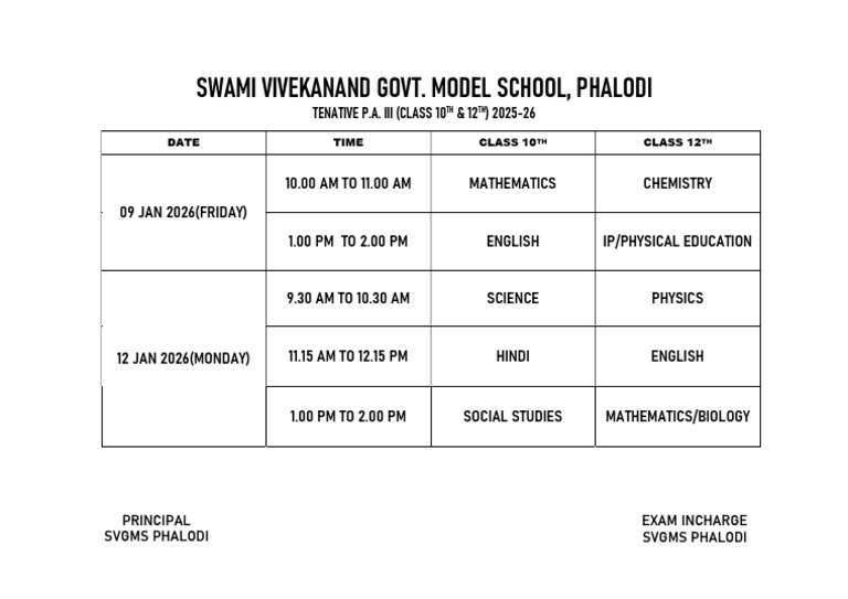 Time Table Class 10th 12th | PDF