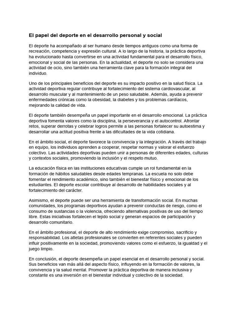 El Papel Del Deporte en El Desarrollo Personal y Social | PDF ...