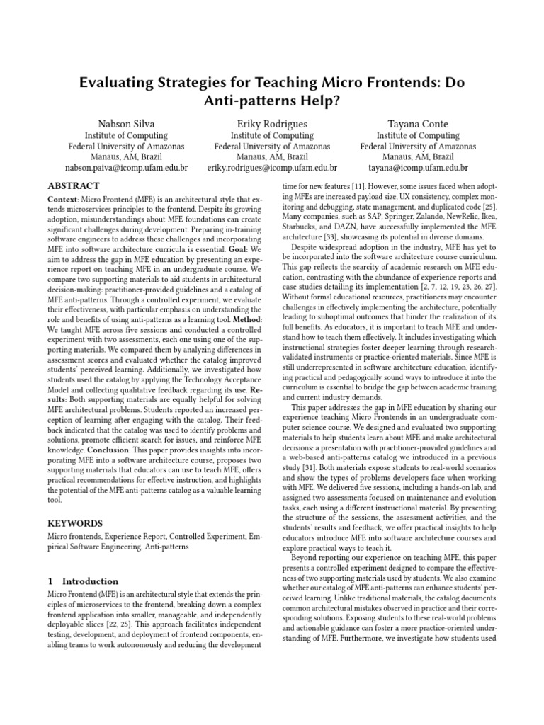 Teaching Micro Frontends with Anti-patterns | PDF | Hypothesis | Learning