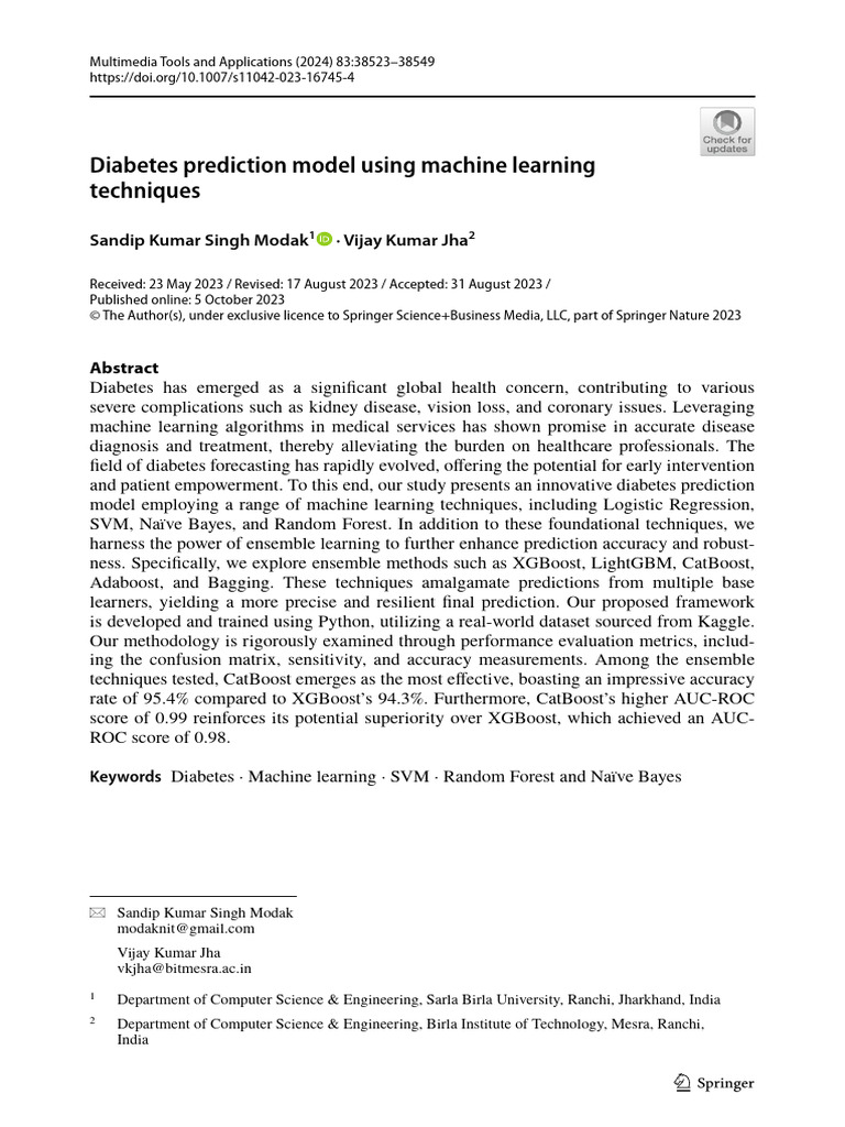 Diabetes Prediction Using Machine Learning | PDF | Machine Learning ...