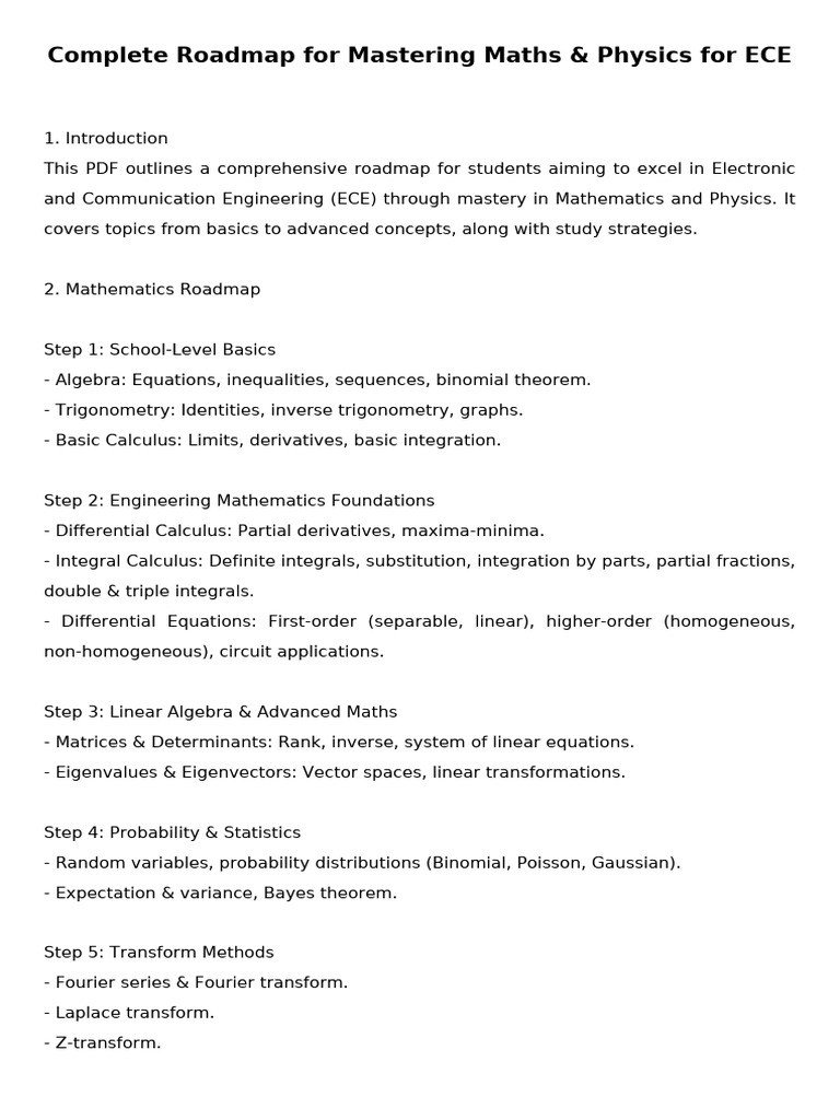 ECE_Maths_Physics_Roadmap | PDF | Electronic Engineering | Eigenvalues ...
