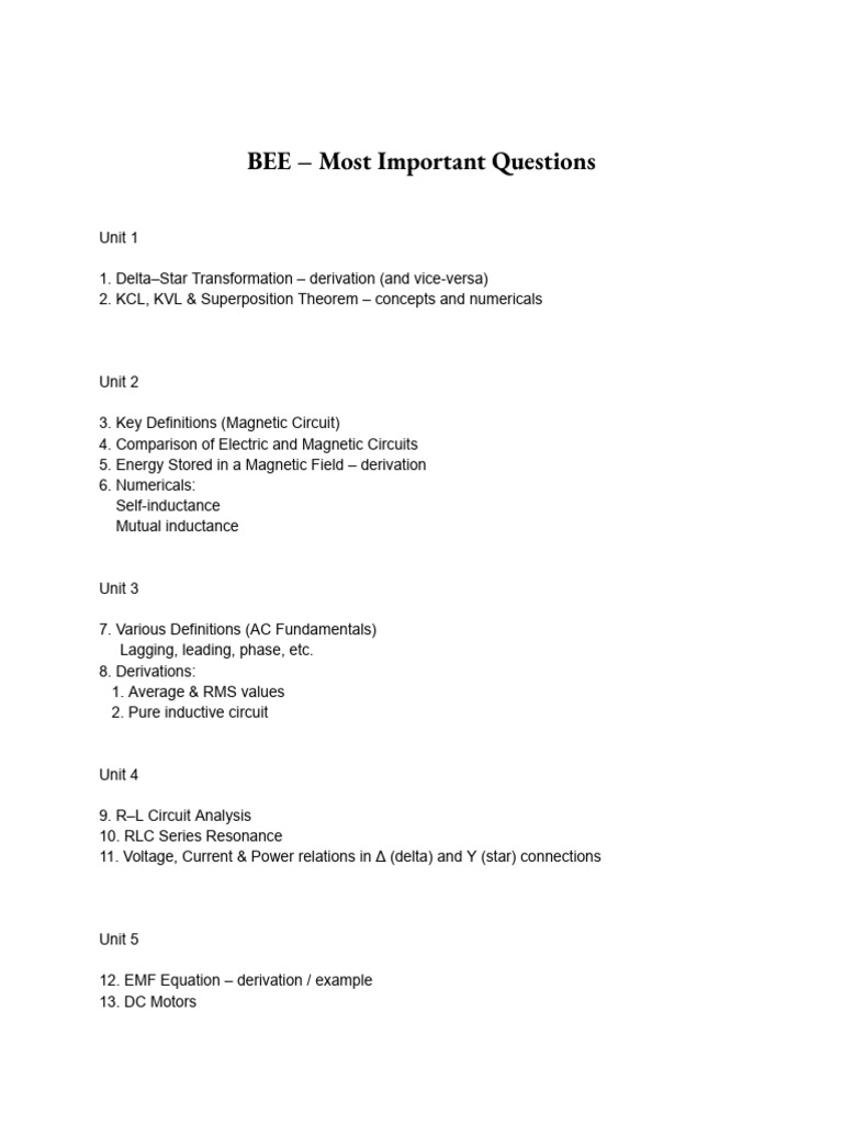 BEE Key Concepts and Questions Guide | PDF