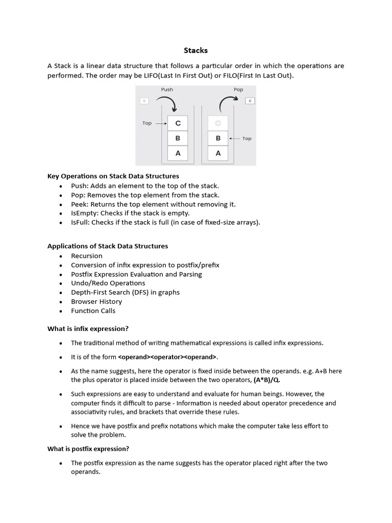 Unit 1 Stacks | PDF | Queue (Abstract Data Type) | Pointer (Computer ...