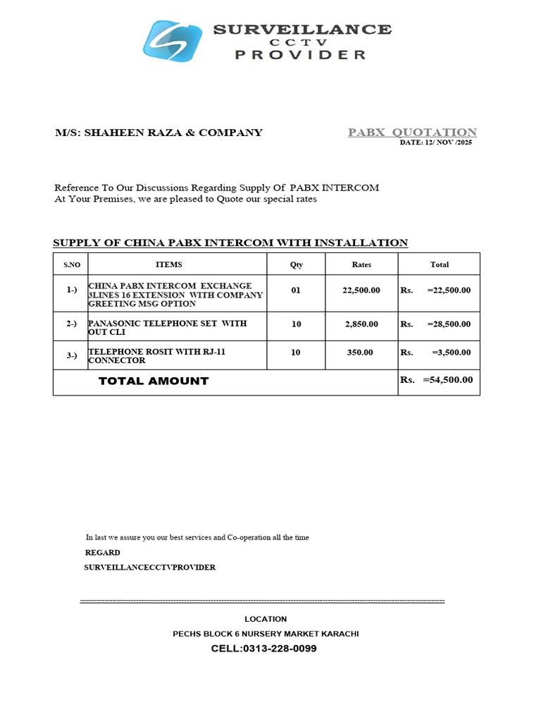 PABX, CCTV, and Networking Quotation | PDF | Telecommunications ...