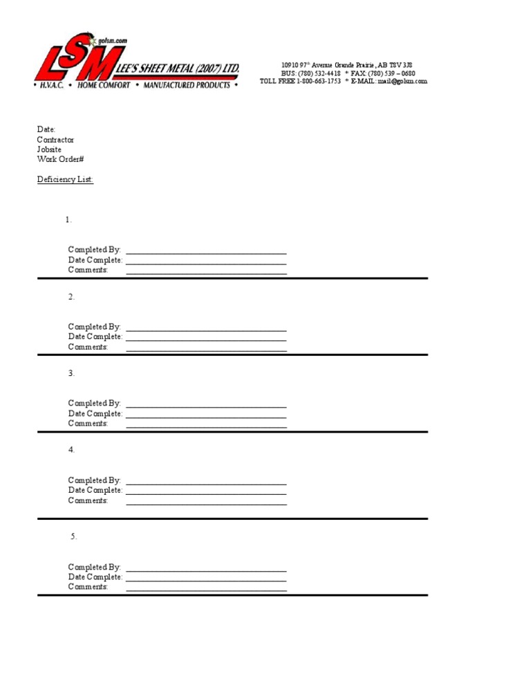 Construction Deficiency List Template | PDF | Finance & Money ...