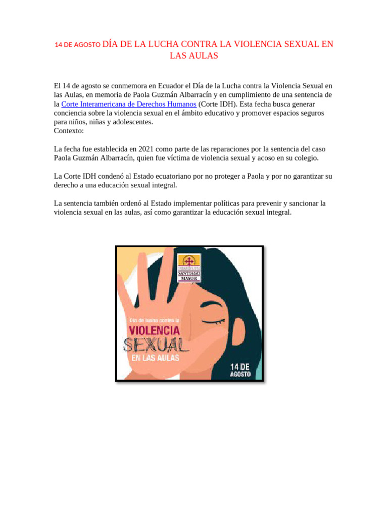 14 de Agosto Violencia Sexual en Las Aulas | PDF