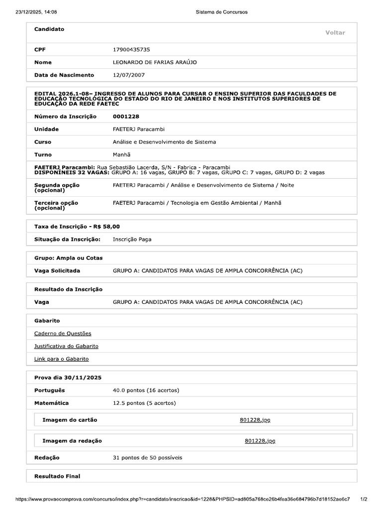 Área Do Candidato) | PDF