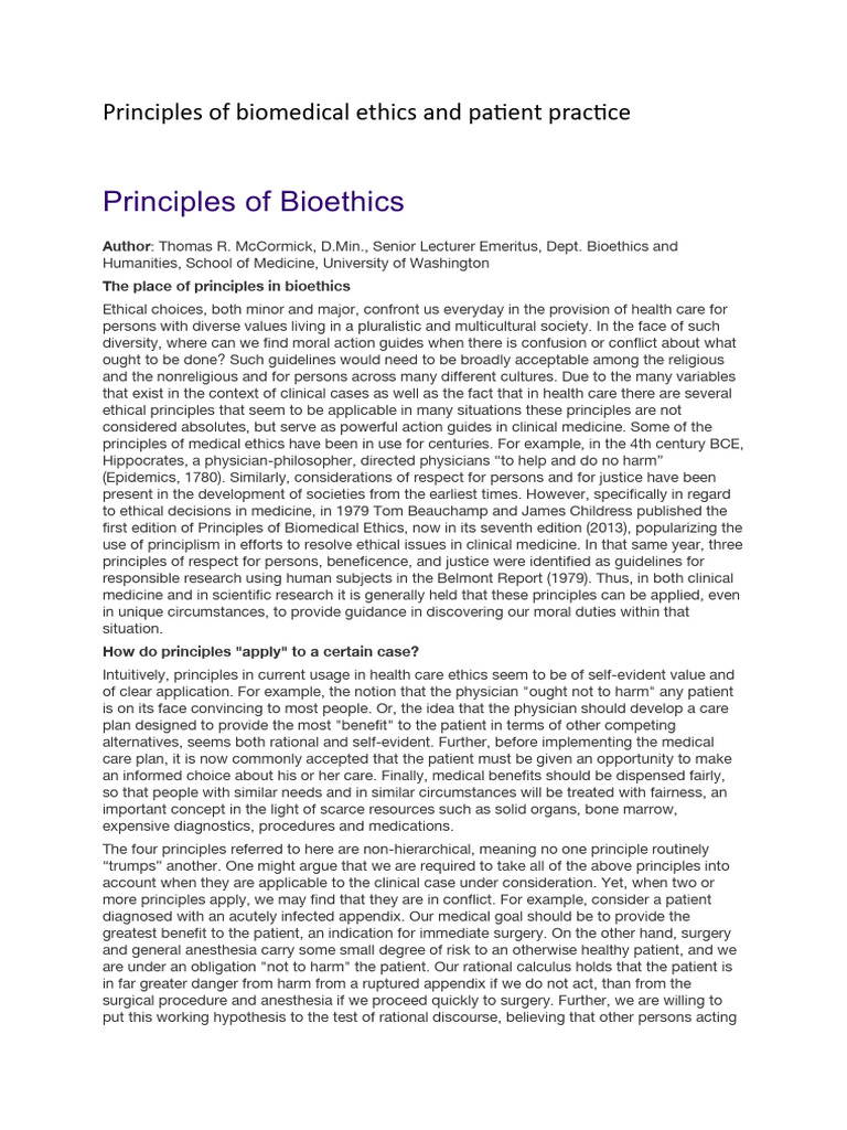 Biomedical Ethics Principles Explained | PDF | Autonomy | Bioethics