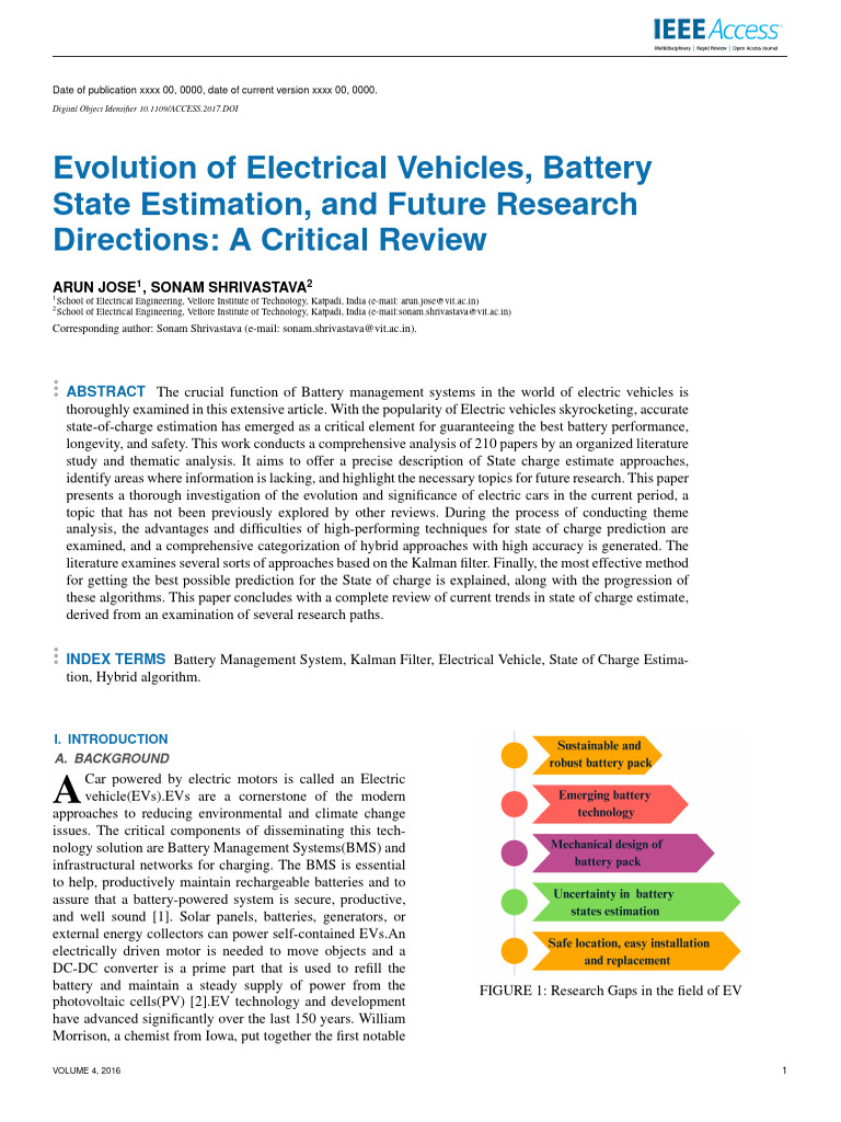 Electric Vehicles: Battery State Estimation Review | PDF | Electric ...