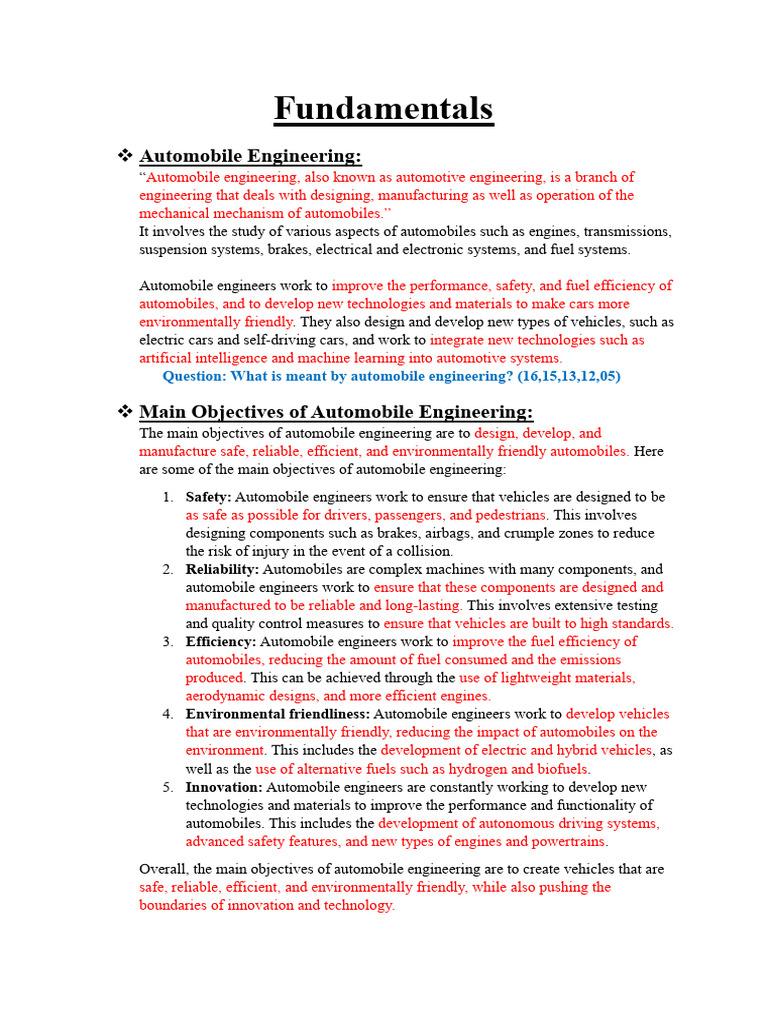 Overview of Automobile Engineering Basics | PDF | Internal Combustion ...