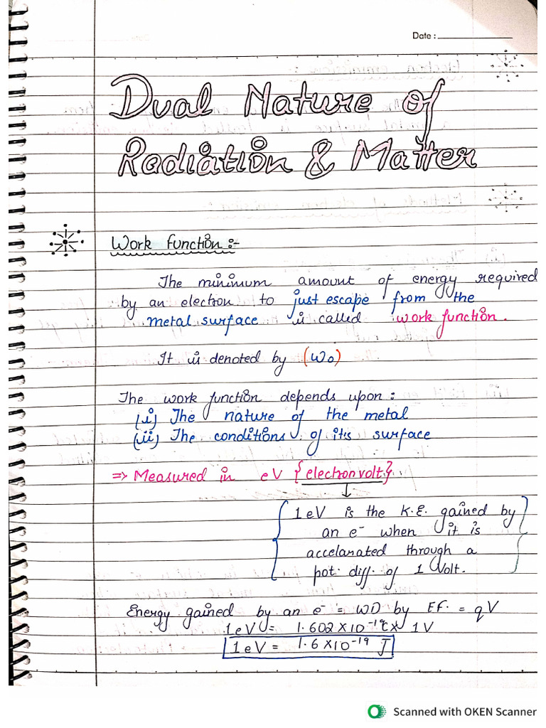 Dual Nature of Radiation and Matter Notes. | PDF