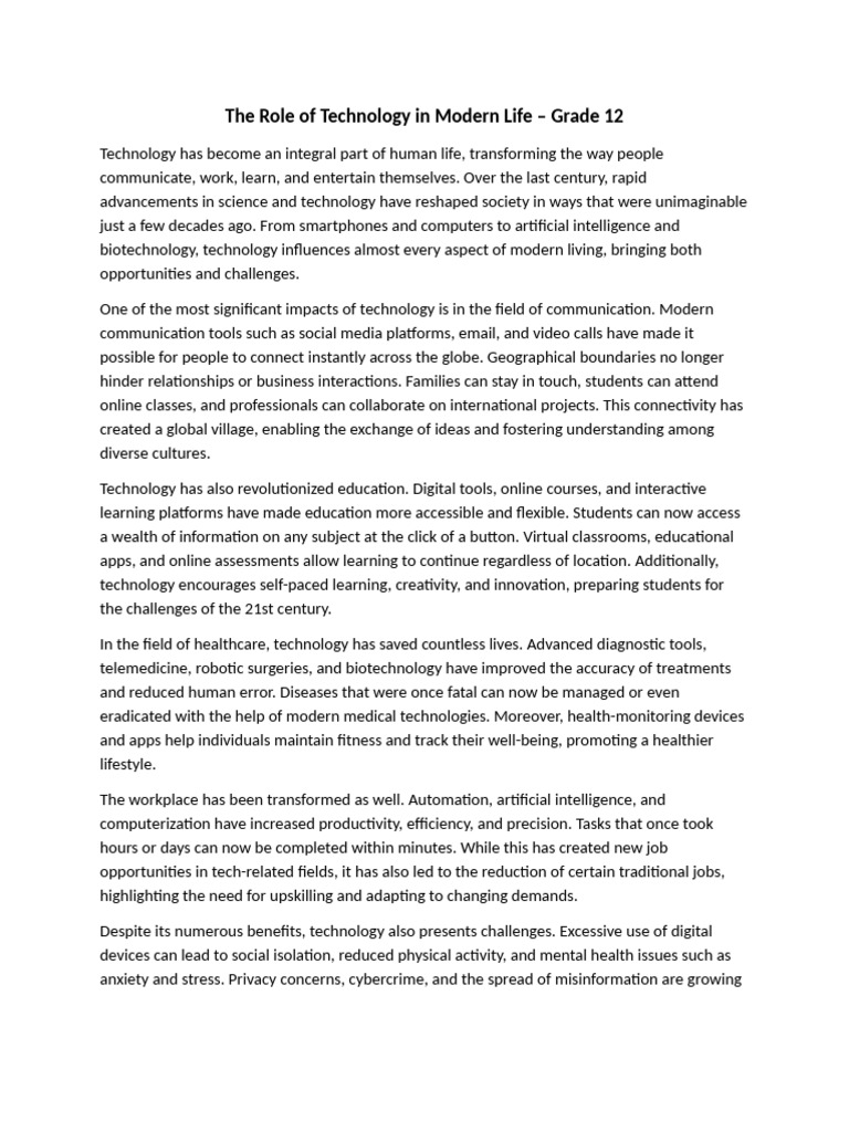 Impact of Technology on Modern Life | PDF | Educational Technology