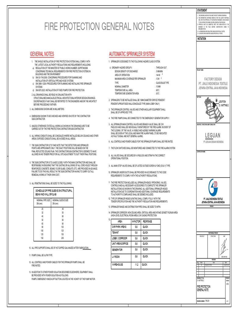 Fire Protection System General Notes | PDF | Fire Sprinkler System ...