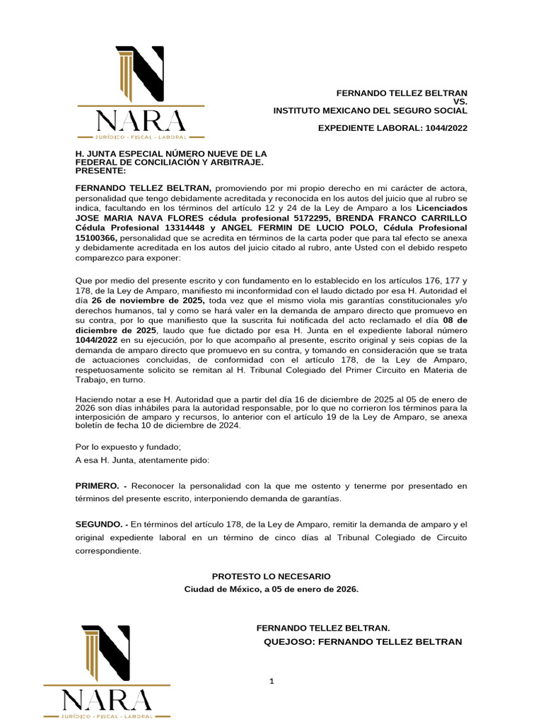 Amparo Directo en Materia Laboral | PDF | Caso de ley | Derecho ...
