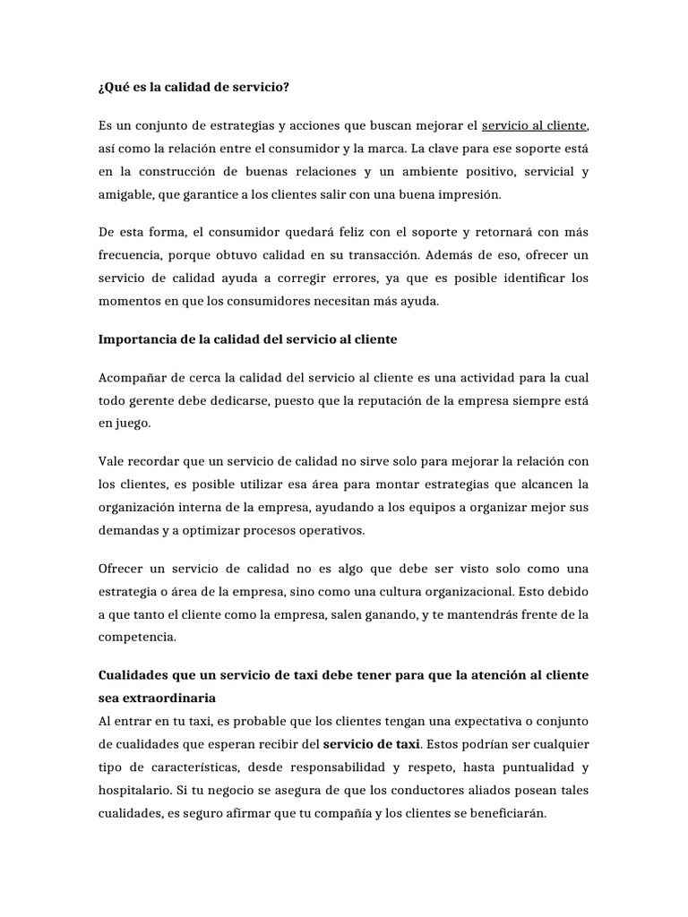 Claves para un Servicio de Calidad en Taxis | PDF | Servicio al Cliente ...