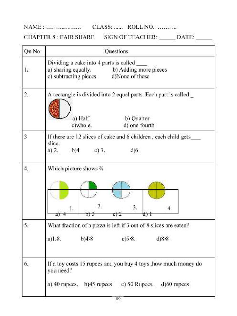 Maths-Worksheet Class 3 2005 | PDF