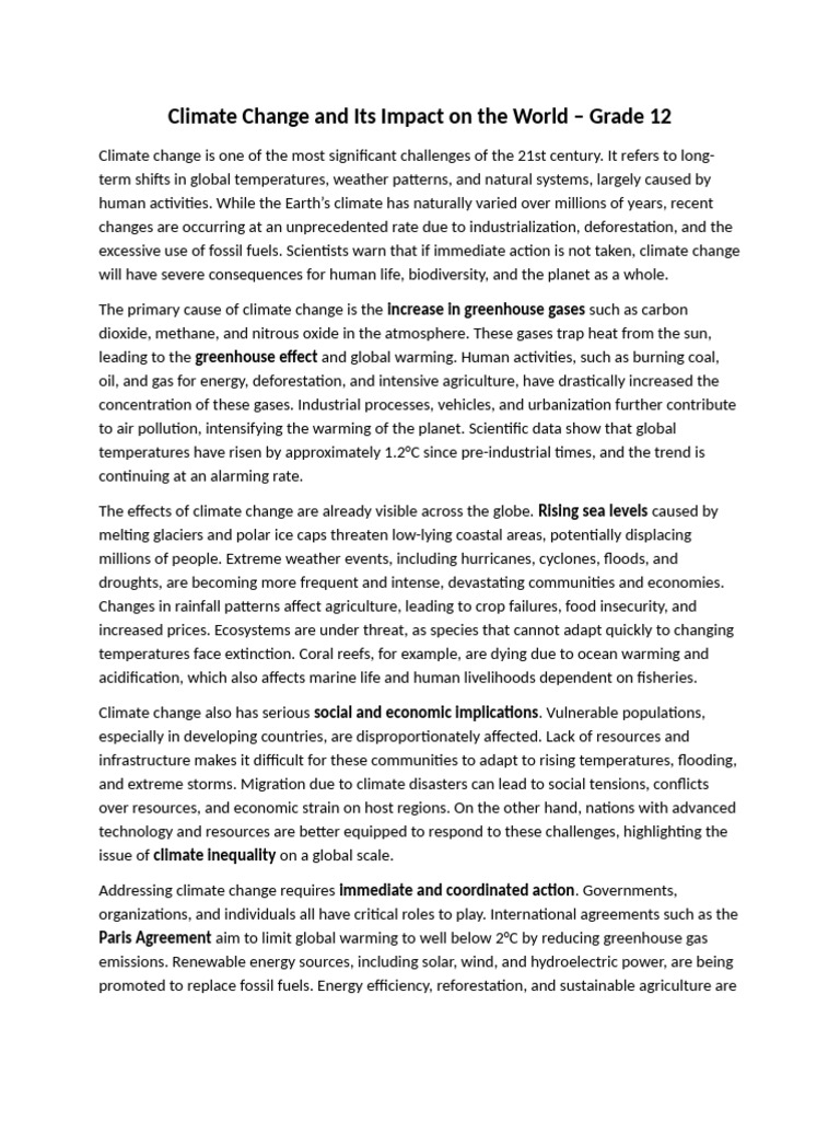 Climate Change and Its Impact on the World Grade 12 PDF Climate