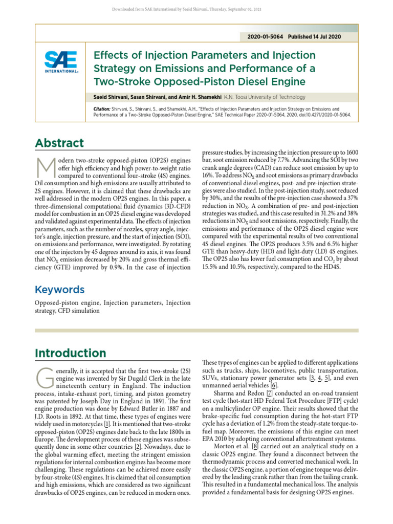 Effects of Injection Parameters and Injection Strategy on Emissions and ...
