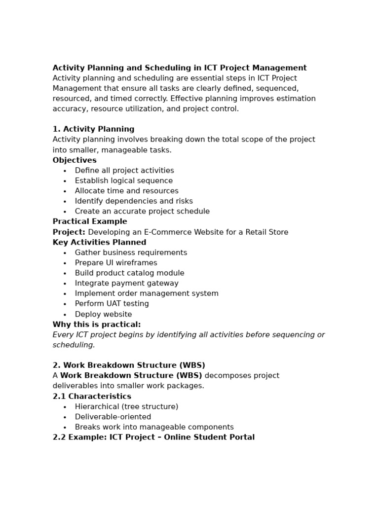 ICT Project Management: Planning & Scheduling | PDF | Computing ...