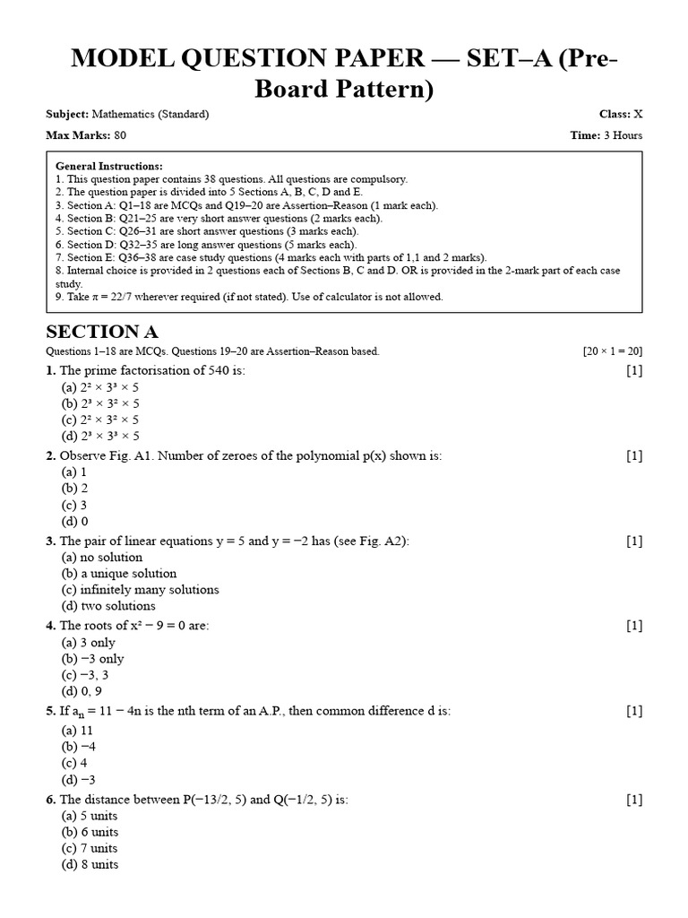 Class X Mathematics Model Paper Set A | PDF | Circle | Angle