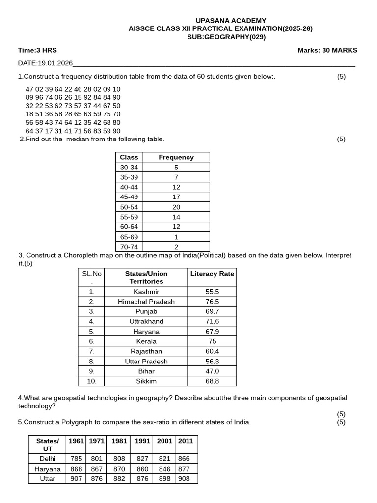 Class XII Geography Practical Exam 2026 | PDF | Chess Openings | Chess ...
