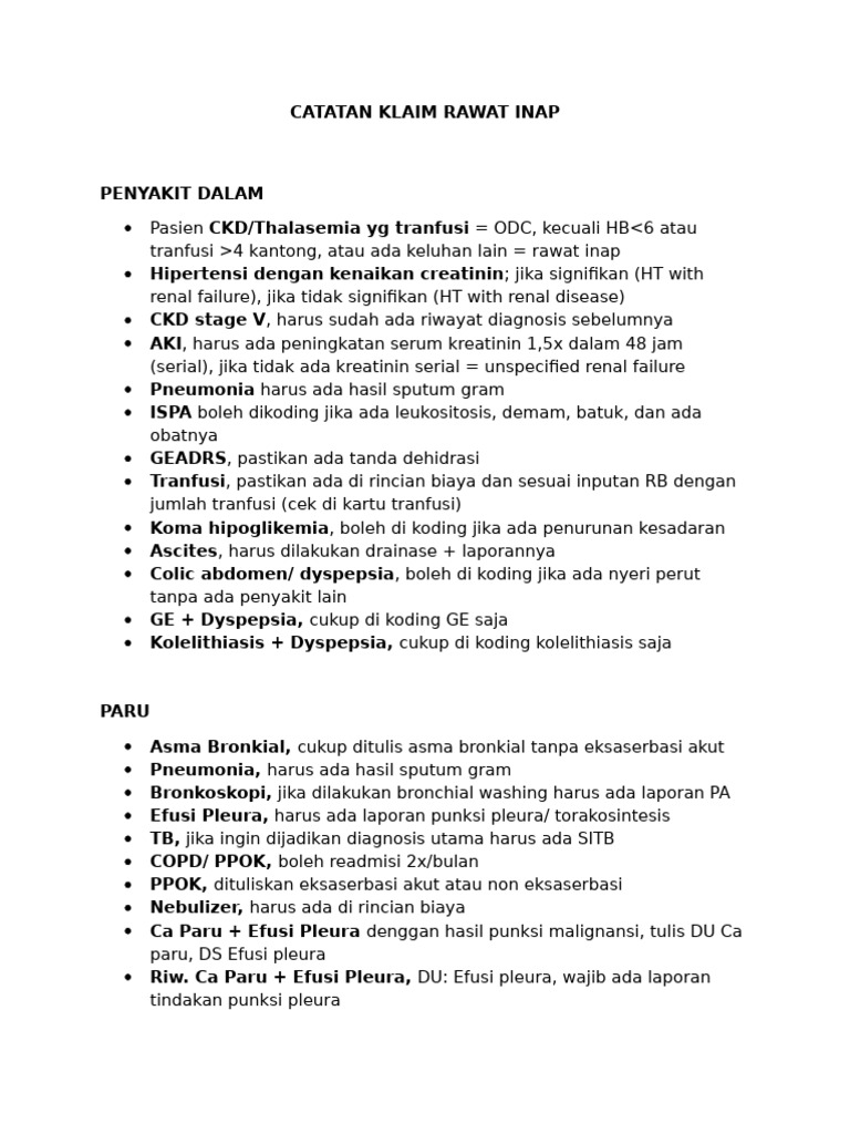 Catatan Ranap Casemix | PDF