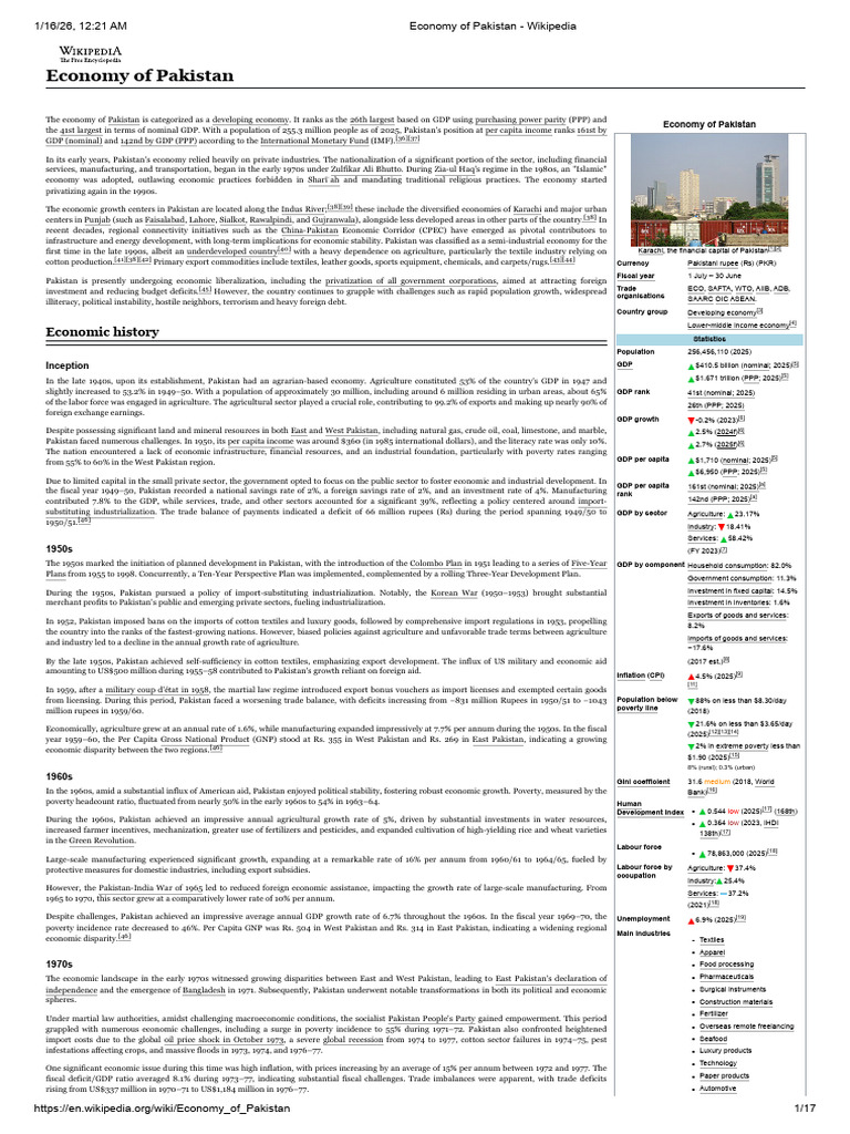 Economy of Pakistan - Wikipedia | PDF | Gross Domestic Product | Pakistan