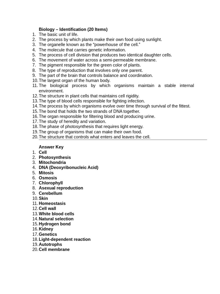 Biology Identification Quiz Answers | PDF