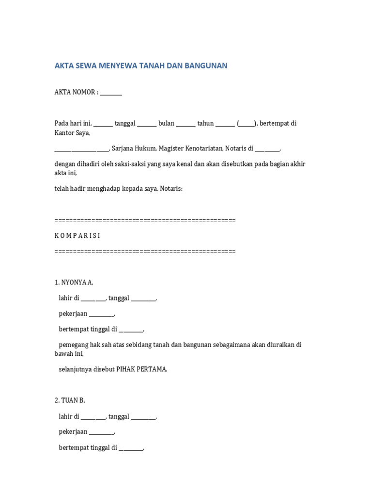 Akta Sewa Menyewa Tanah Dan Bangunan SEMPURNA | PDF