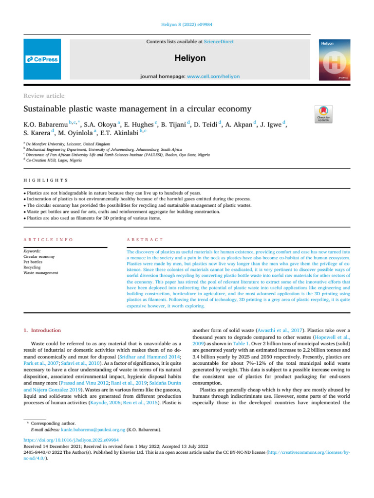 Sustainable Plastic Waste Management in a Circular Economy | PDF ...