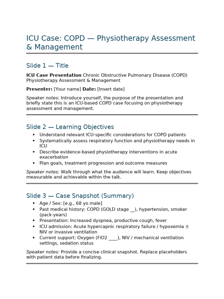 ICU Physiotherapy for COPD Management | PDF | Chronic Obstructive ...