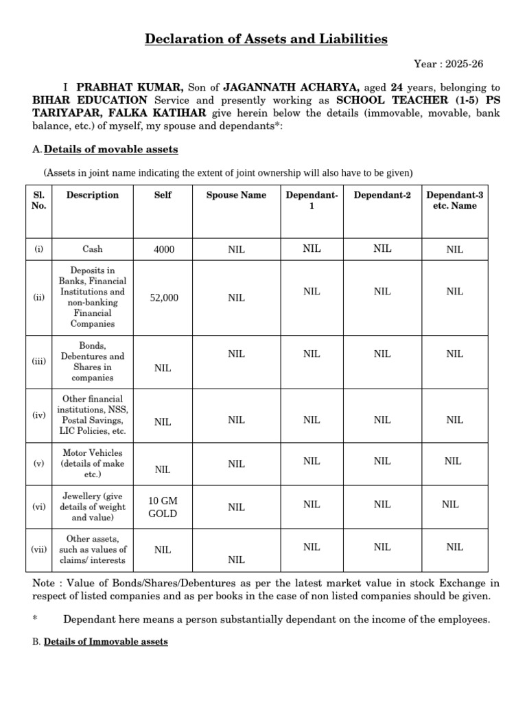 2025-26 Asset Declaration Form | PDF | Economies | Money