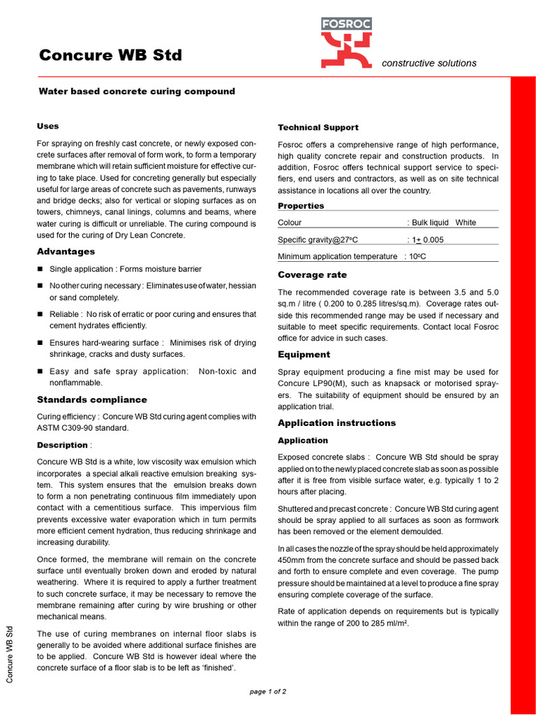 Water-Based Concrete Curing Compound | PDF | Concrete | Cement