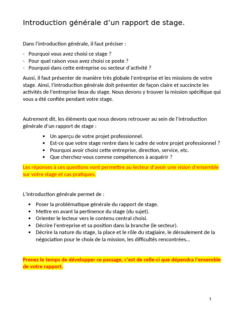 Guide pour l'introduction d'un rapport de stage | PDF