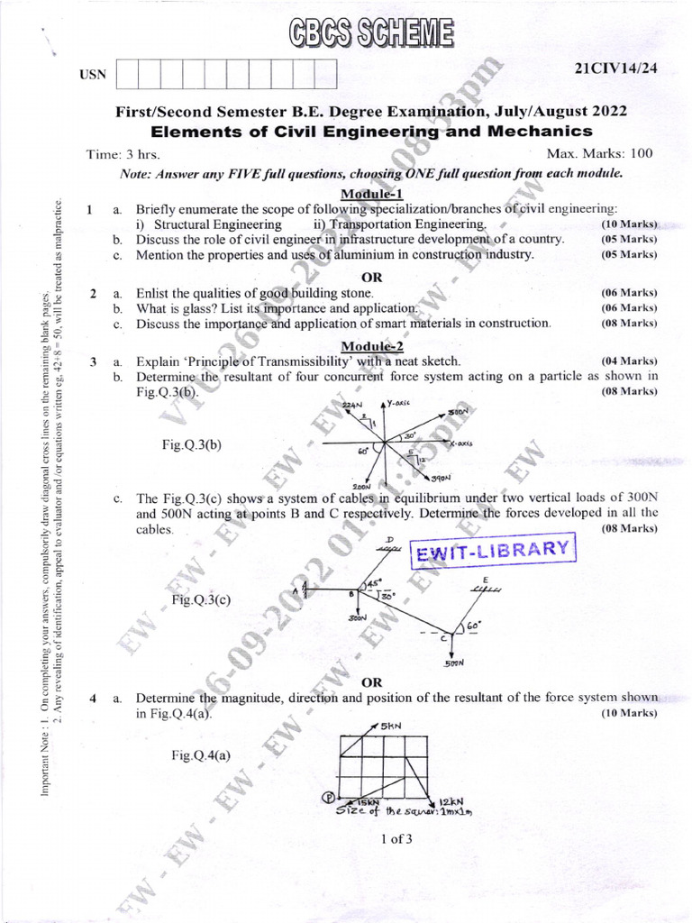 21CIV14.24 July.Aug 2022 Elements of civil engineering and mechanics ...
