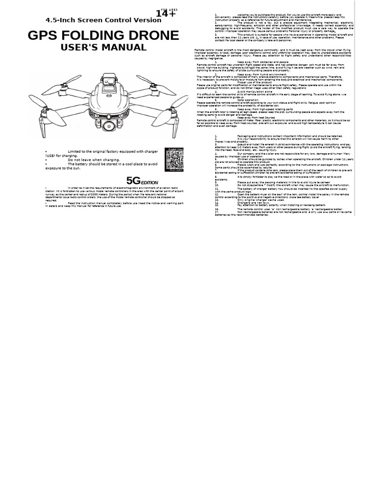 GPS Folding Drone User Manual | PDF | Rechargeable Battery | Unmanned ...