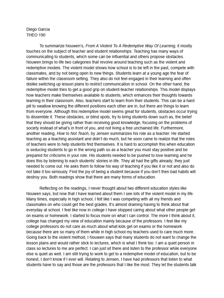 Writing Assignment 1 | PDF | Teachers | Learning