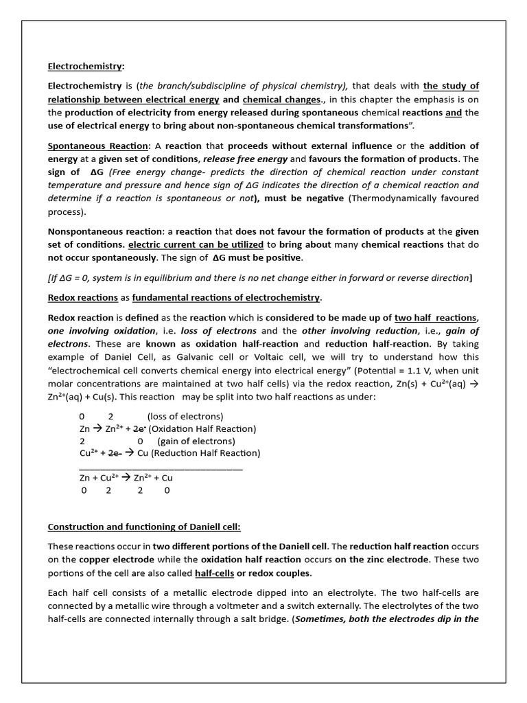 Chapter Electrochemistry | PDF | Redox | Electrode
