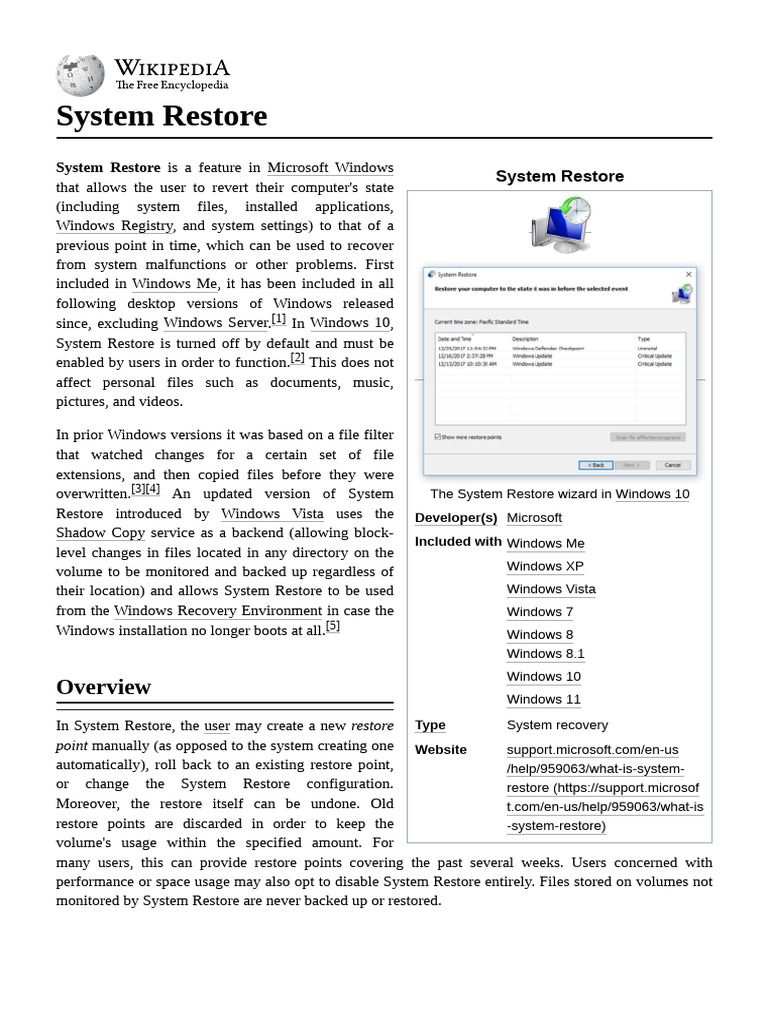 System Restore | PDF | Operating System Families | Computer Architecture