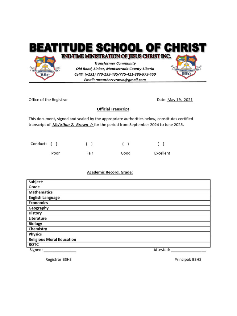 Certified Transcript for McArthur Z. Brown Jr. | PDF