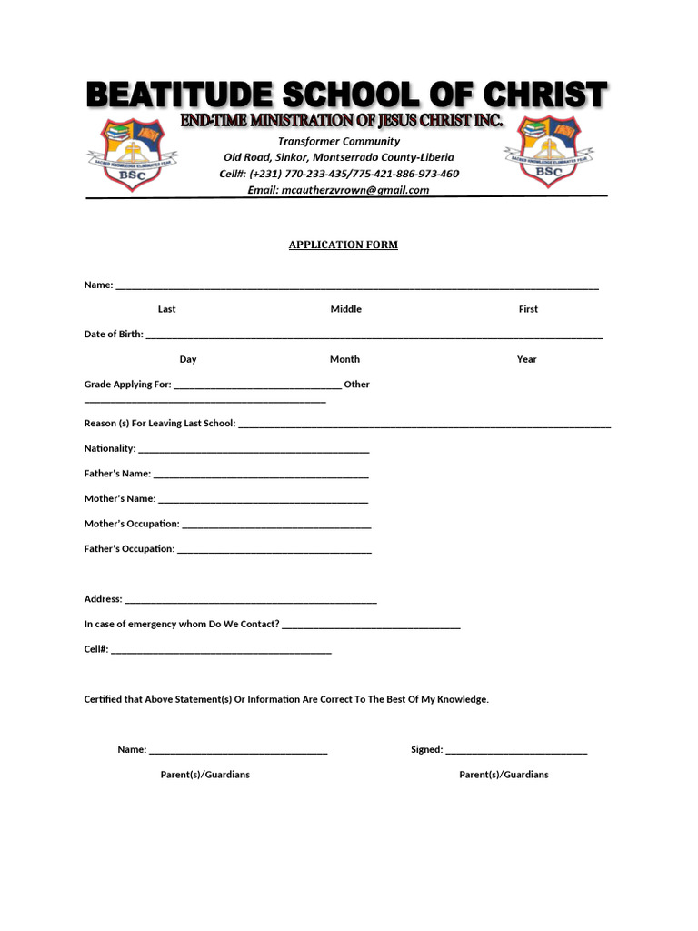 School Application Form Template | PDF