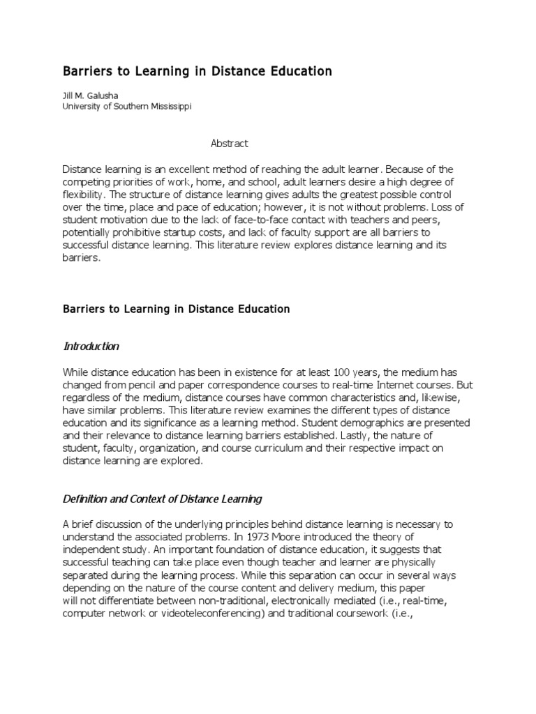 5 - Barriers To Learning in Distance Education - Galusha | PDF ...