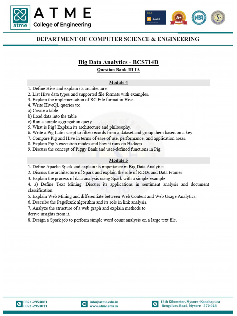 Big Data Analytics Question Bank III | PDF