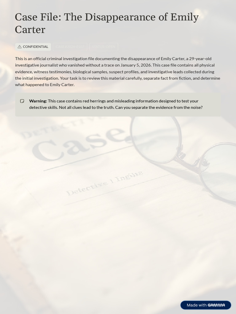 Emily Carter Disappearance Case File | PDF | Witness | Forensic Science