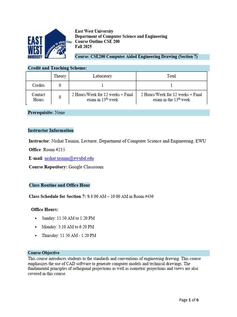 CSE 200: Computer Aided Engineering Drawing | PDF | Engineering