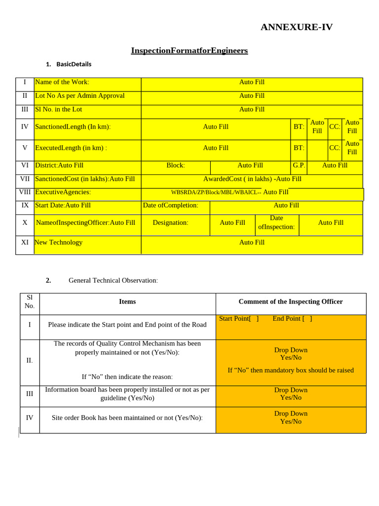 Road Inspection Format for Engineers | PDF | Civil Engineering ...