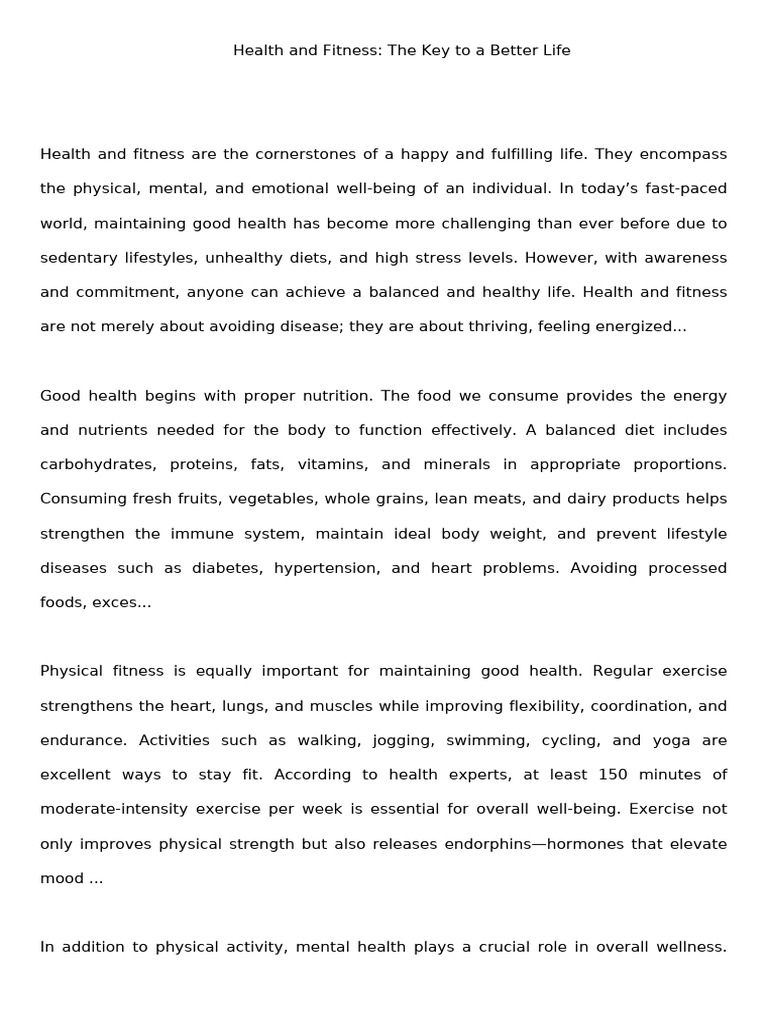 Health and Fitness the Key to a Better Life | PDF | Physical Fitness ...