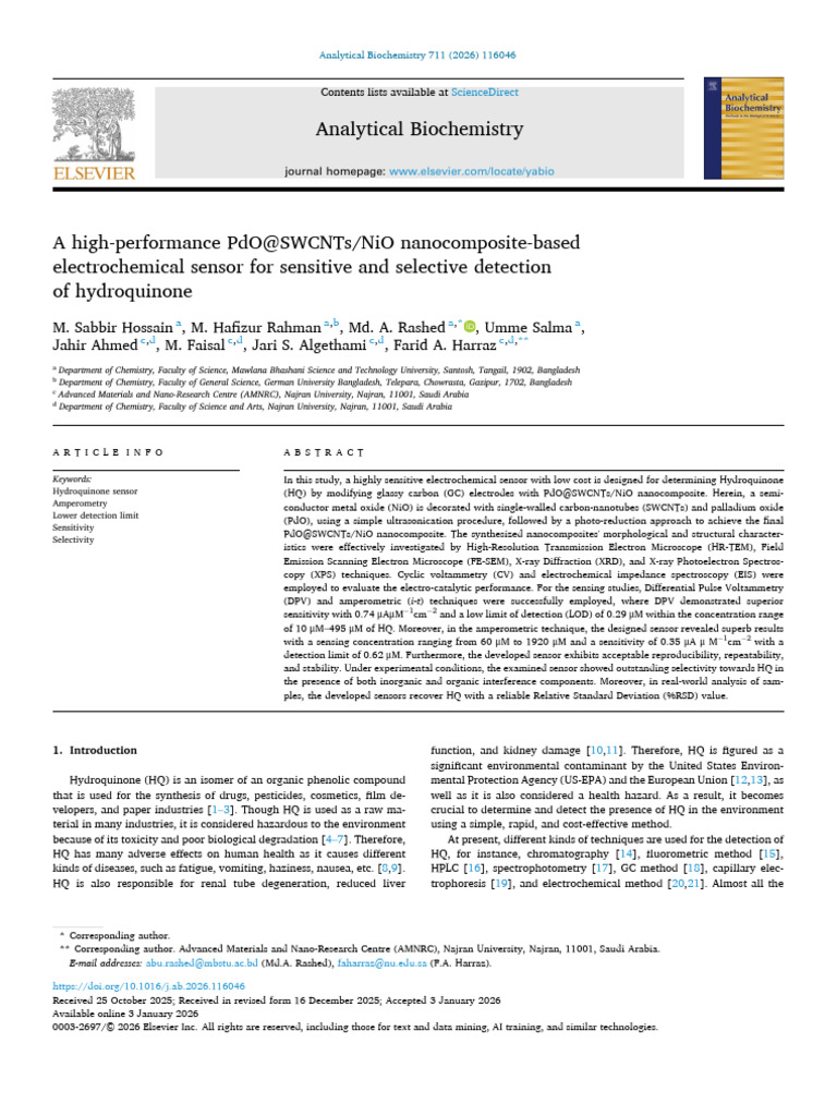 High-Performance Hydroquinone Sensor | PDF | Carbon Nanotube ...