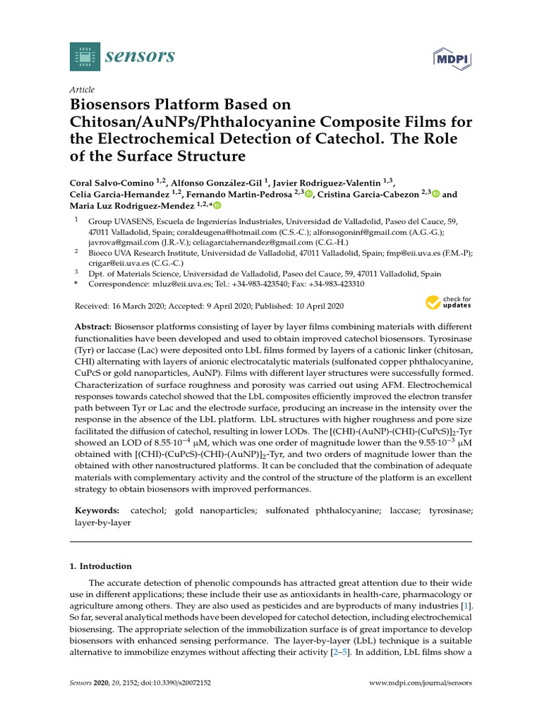 Chitosan-AuNPs Biosensors for Catechol Detection | PDF | Biosensor ...