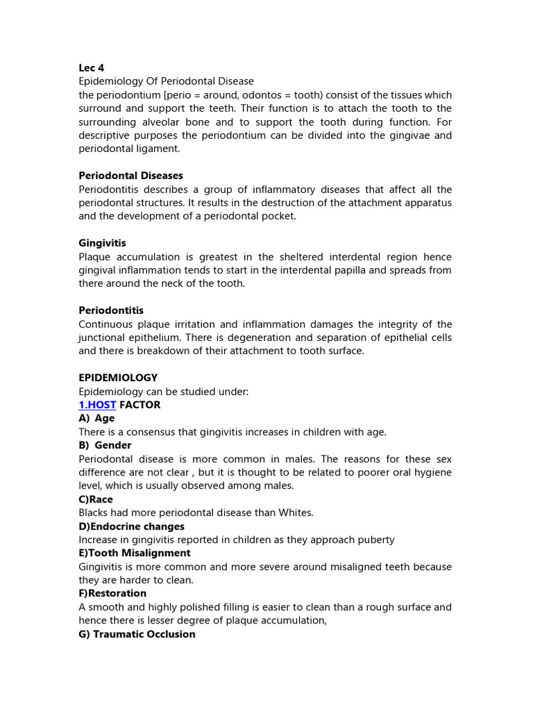 Epidemiology of Periodontal Disease | PDF | Periodontology | Dentistry